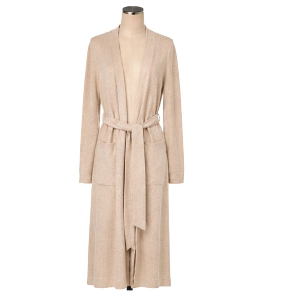 Nordstrom 100% Cashmere Wrap Duster Robe Cardigan Beige Belted Pockets. Size XL